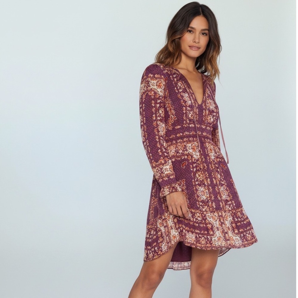 Free People Bridgette Long Sleeve Size XS Mini Dress Berry ASO TV Taylor Swift